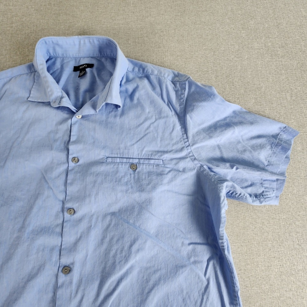 Alfani Mens Large Short Sleeve Button Down Shirt Sky Blue Cotton Stretch Casual